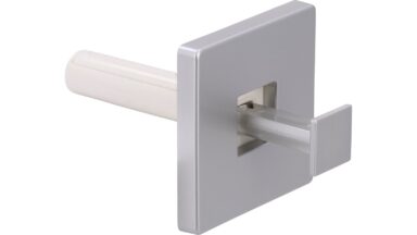 Haken Ketsch Kunststoff alufarbig - 56 mm lang  vor weißem Hintergrund