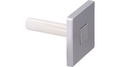 Haken Ketsch Kunststoff alufarbig - 56 mm lang  vor weißem Hintergrund