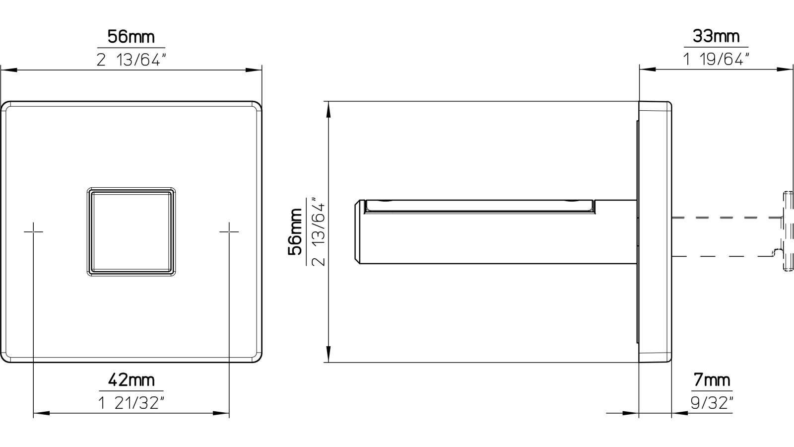 Kleiderhaken-Ketsch-alufarbig-Kunststoff-laenge-56-737808-technische-zeichnung Haken Ketsch Kunststoff alufarbig - 56 mm lang vor weißem Hintergrund