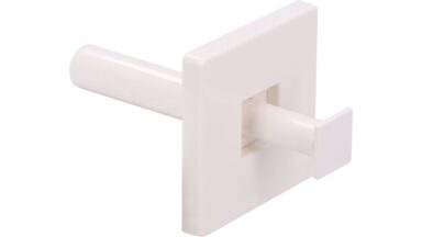 Haken Ketsch Kunststoff weiß - 56 mm lang  vor weißem Hintergrund