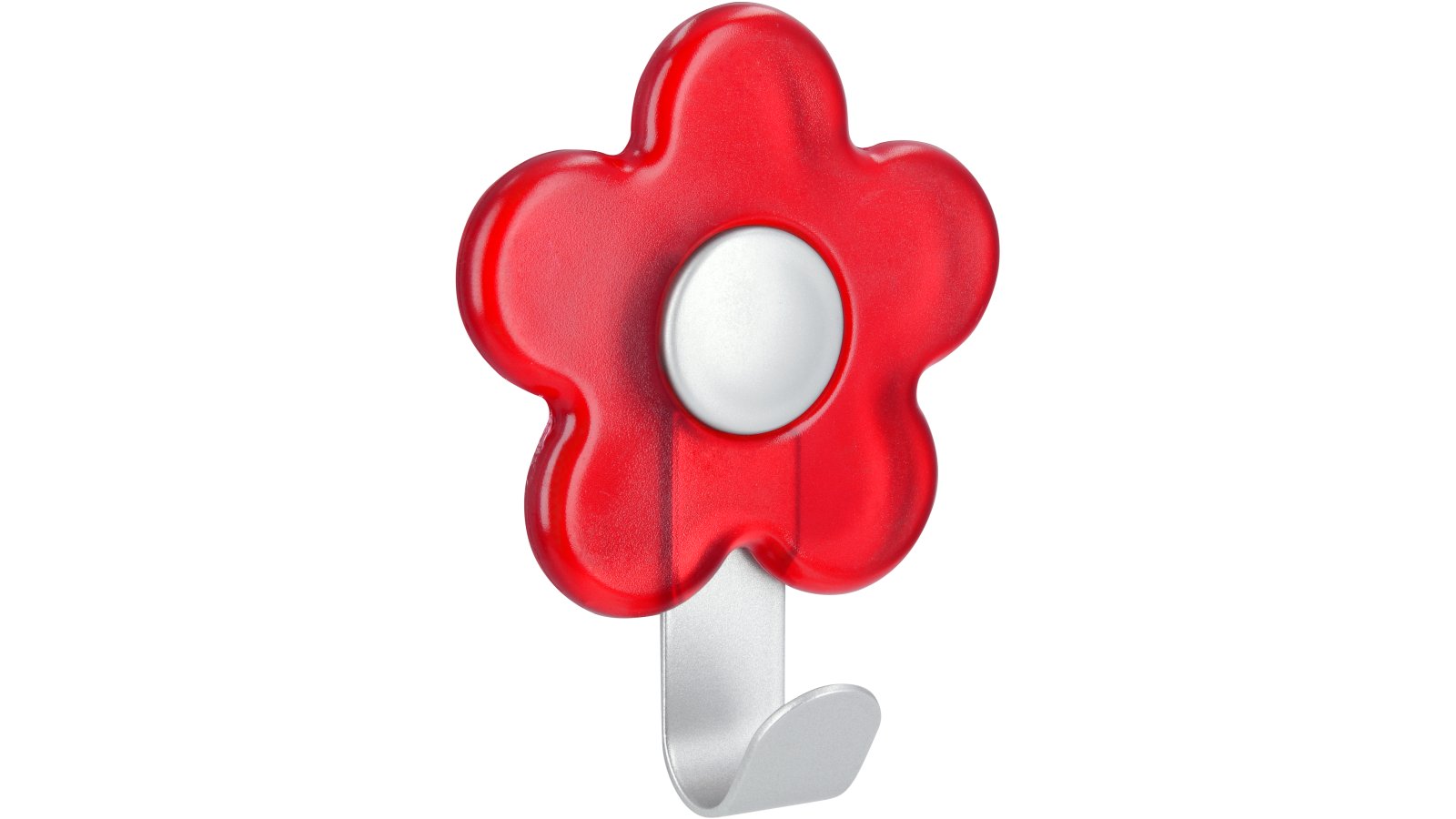 Haken Kirchhain Stahl - Kunststoff glaseffekt rot alufarbig pulverbeschichtet alufarbig - 100 mm lang  vor weißem Hintergrund