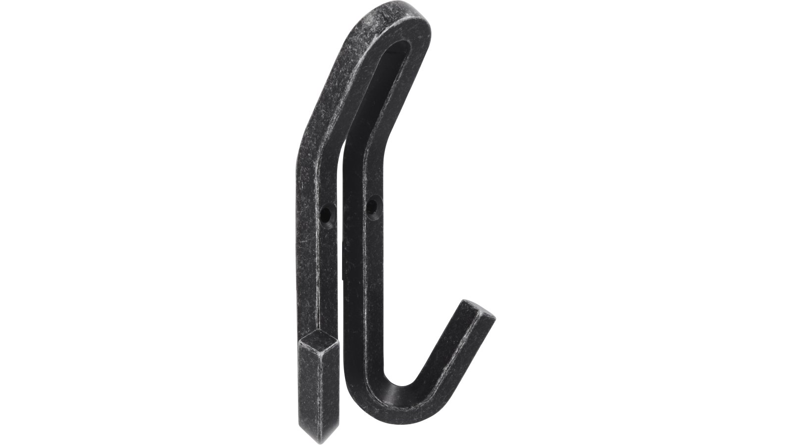 Haken Kirchhundem Druckguss eisenfarbig getrommelt matt - 118 mm lang  vor weißem Hintergrund