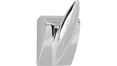 Haken Langen Kunststoff metallisiert chrom glänzend grau - 56 mm lang vor weißem Hintergrund