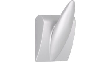 Haken Langen Kunststoff metallisiert weißaluminium grau - 56 mm lang vor weißem Hintergrund