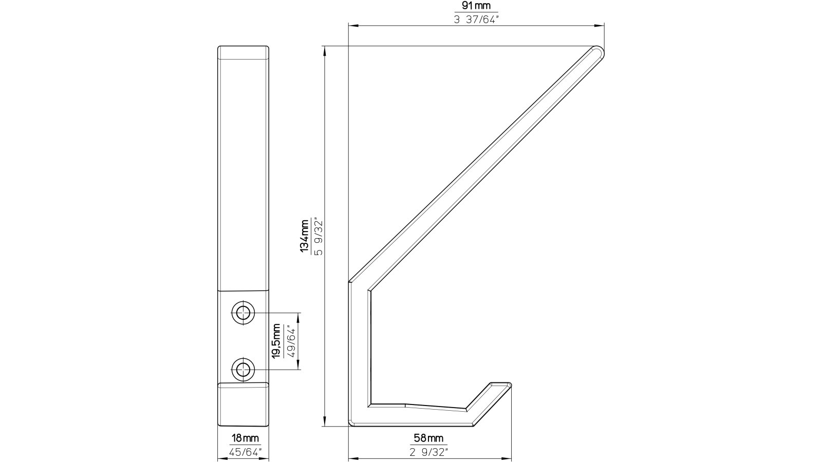 Haken Langenau Kunststoff silbergrau - 134 mm lang  vor weißem Hintergrund