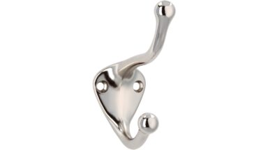 Haken Lippstadt Druckguss nickel glänzend - 82 mm lang vor weißem Hintergrund
