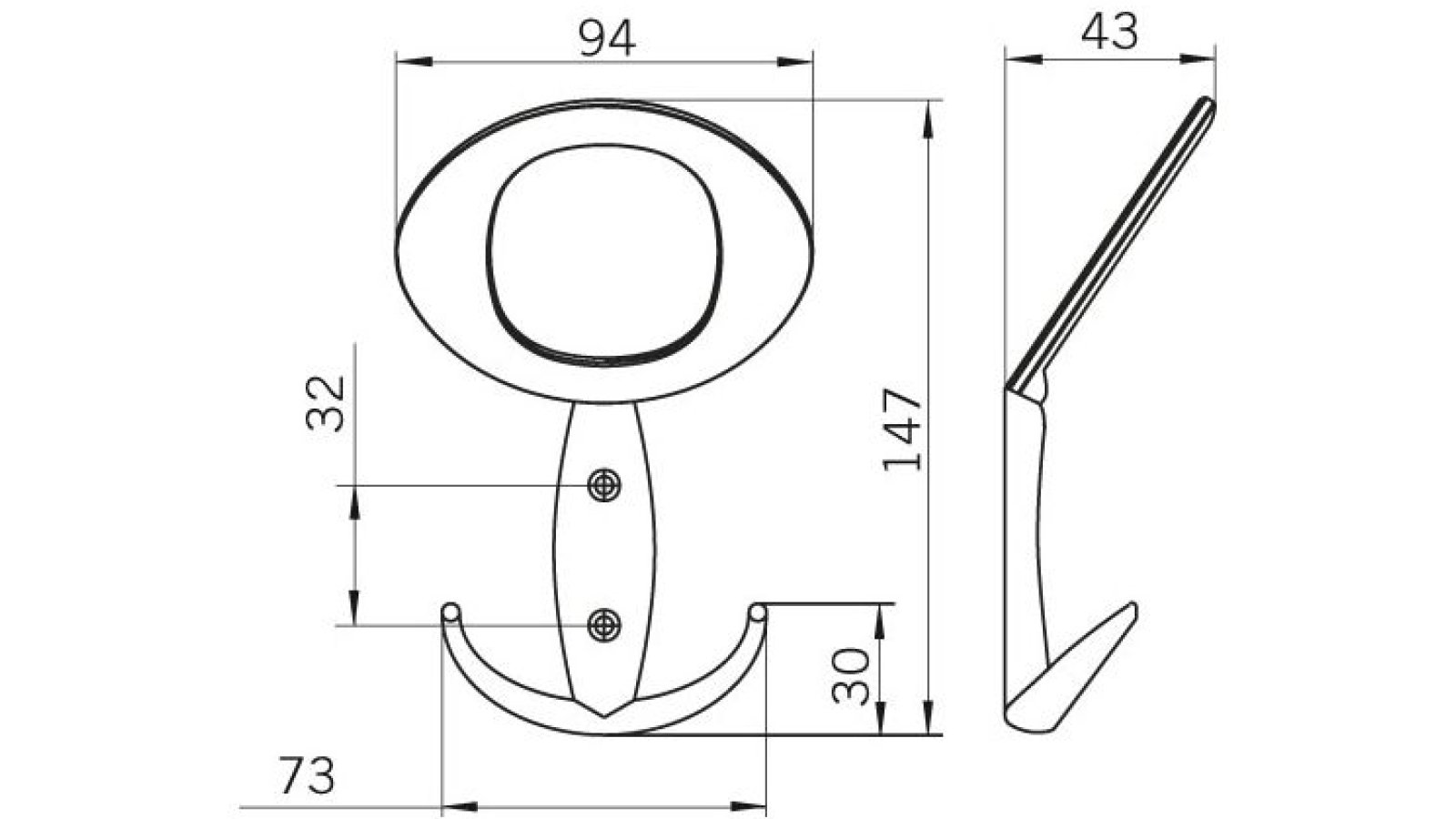 Haken Lübbecke Druckguss reinweiß pulverbeschichtet - 147 mm lang  vor weißem Hintergrund