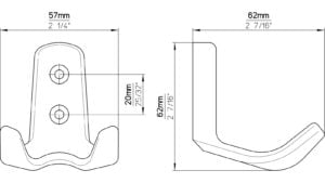 Haken Magdeburg Kunststoff metallisiert nickel - 62 mm lang  vor weißem Hintergrund