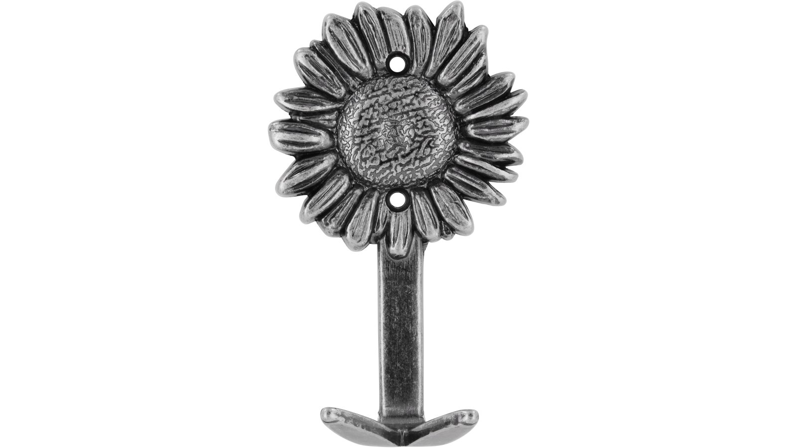 Haken Merzig Druckguss altsilberfarbig - 78 mm lang  vor weißem Hintergrund