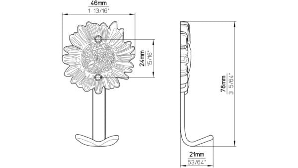 Haken Merzig Druckguss altsilberfarbig - 78 mm lang  vor weißem Hintergrund