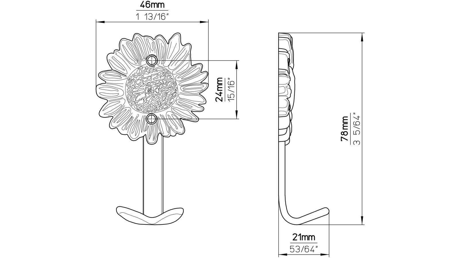 Haken Merzig Druckguss altsilberfarbig - 78 mm lang  vor weißem Hintergrund