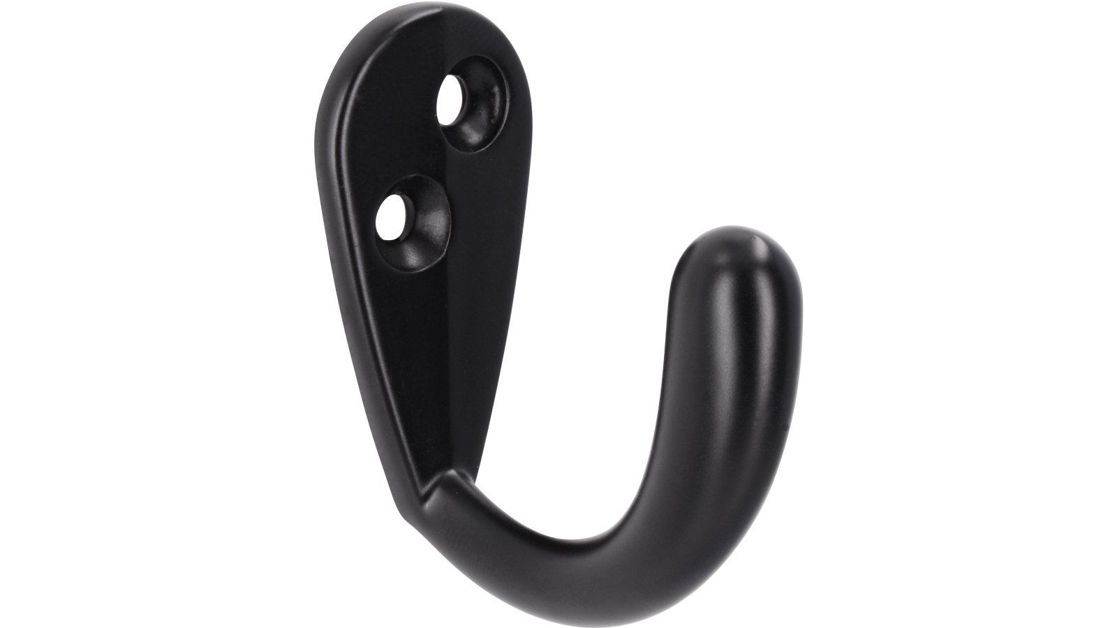 Kleiderhaken-Neukirchen-schwarz-Zinkdruckguss-laenge-43-870920-seitlich Haken Neukirchen Druckguss schwarz matt pulverbeschichtet - 43 mm lang vor weißem Hintergrund