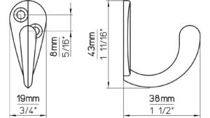 Haken Neukirchen Druckguss schwarz matt pulverbeschichtet - 43 mm lang  vor weißem Hintergrund