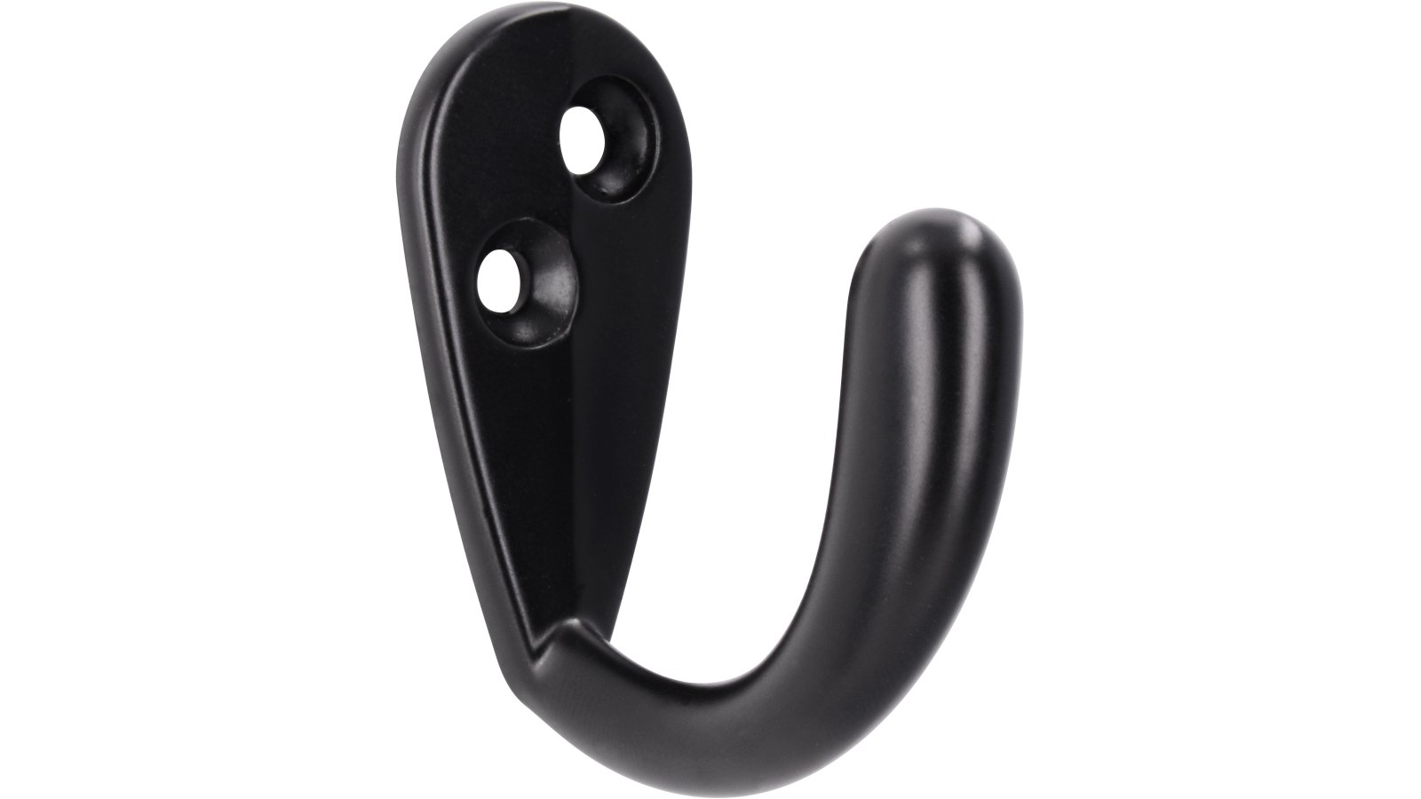 Kleiderhaken-Neukirchen-schwarz-Zinkdruckguss-laenge-43-870920 Haken Neukirchen Druckguss schwarz matt pulverbeschichtet - 43 mm lang vor weißem Hintergrund