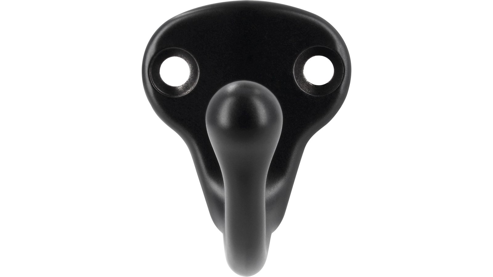 Haken Neuwied Druckguss schwarz matt pulverbeschichtet - 37 mm lang  vor weißem Hintergrund