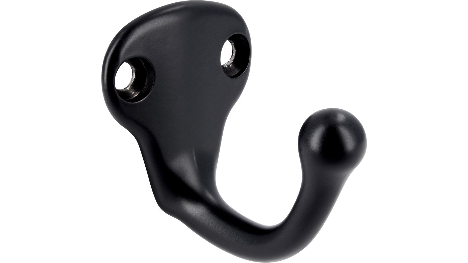 Haken Neuwied Druckguss schwarz matt pulverbeschichtet - 37 mm lang  vor weißem Hintergrund