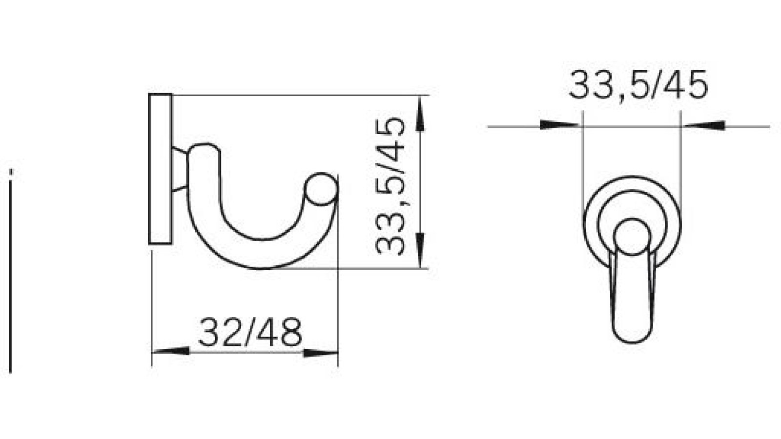 Kleiderhaken-Norderstedt-messing-Messing-Zinkdruckguss-laenge-33-188432-technische-zeichnung Haken Norderstedt Druckguss glänzend vermessingt - 33 mm lang vor weißem Hintergrund