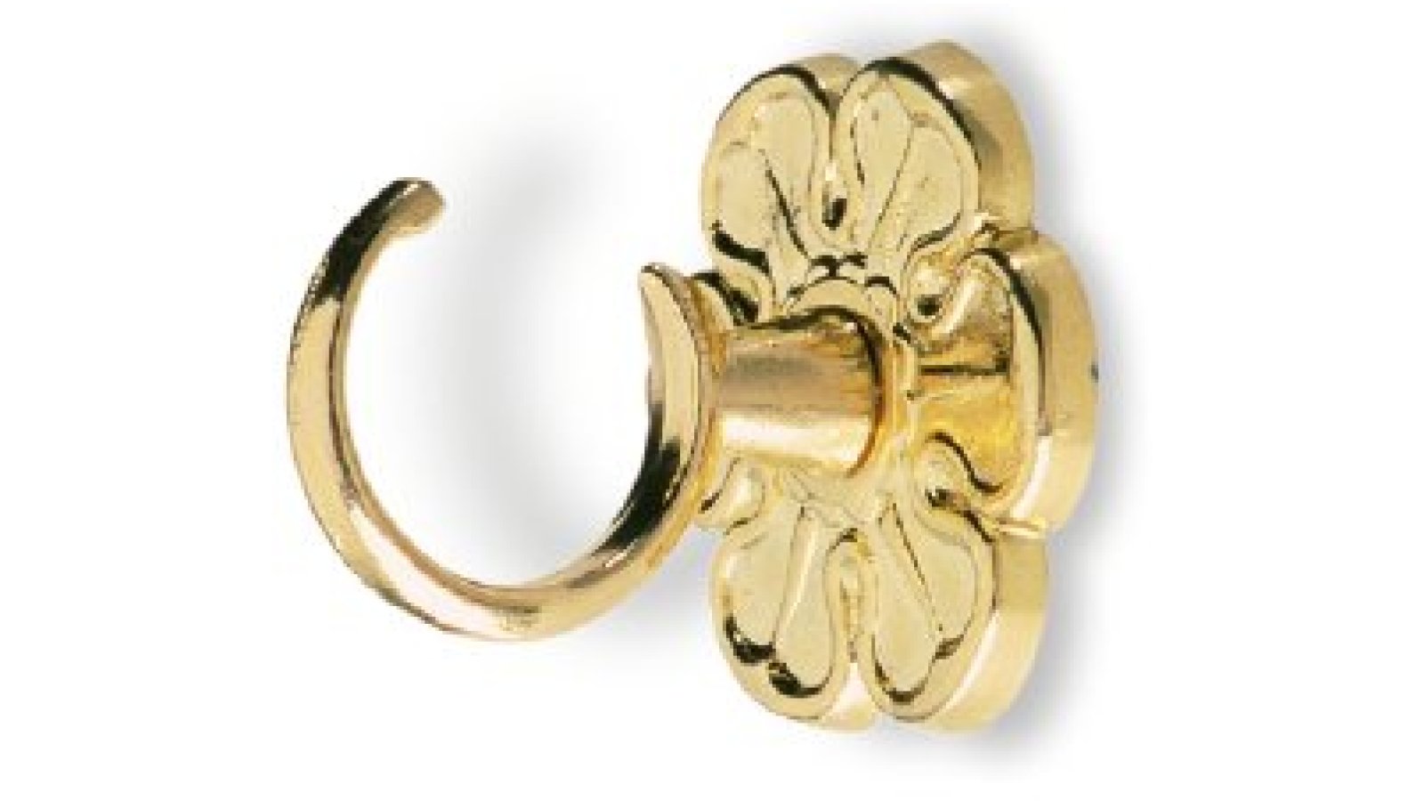 Kleiderhaken-Norderstedt-messing-Messing-Zinkdruckguss-laenge-33-188432 Haken Norderstedt Druckguss glänzend vermessingt - 33 mm lang vor weißem Hintergrund