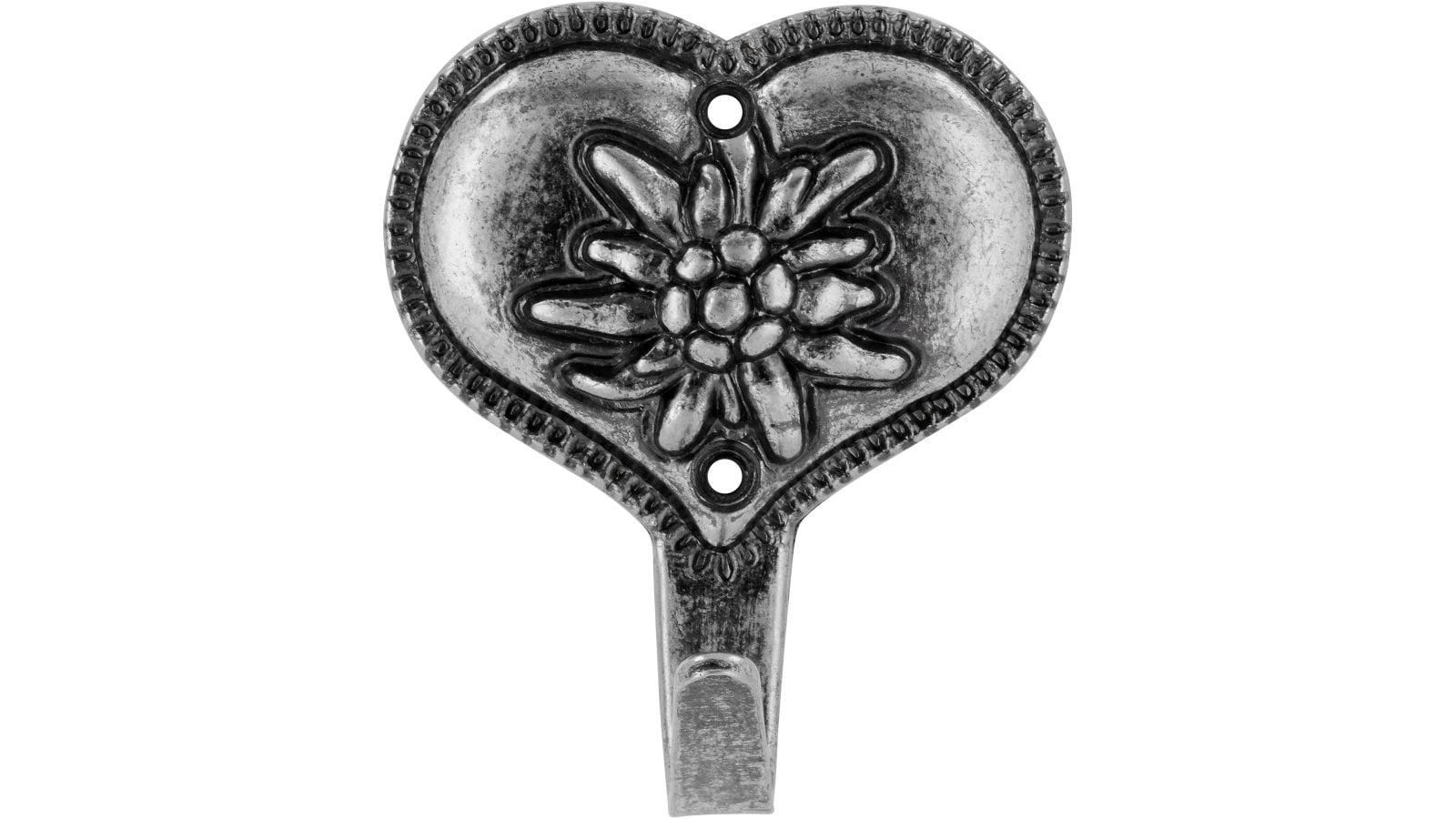 Haken Northeim Druckguss altsilberfarbig - 60 mm lang  vor weißem Hintergrund