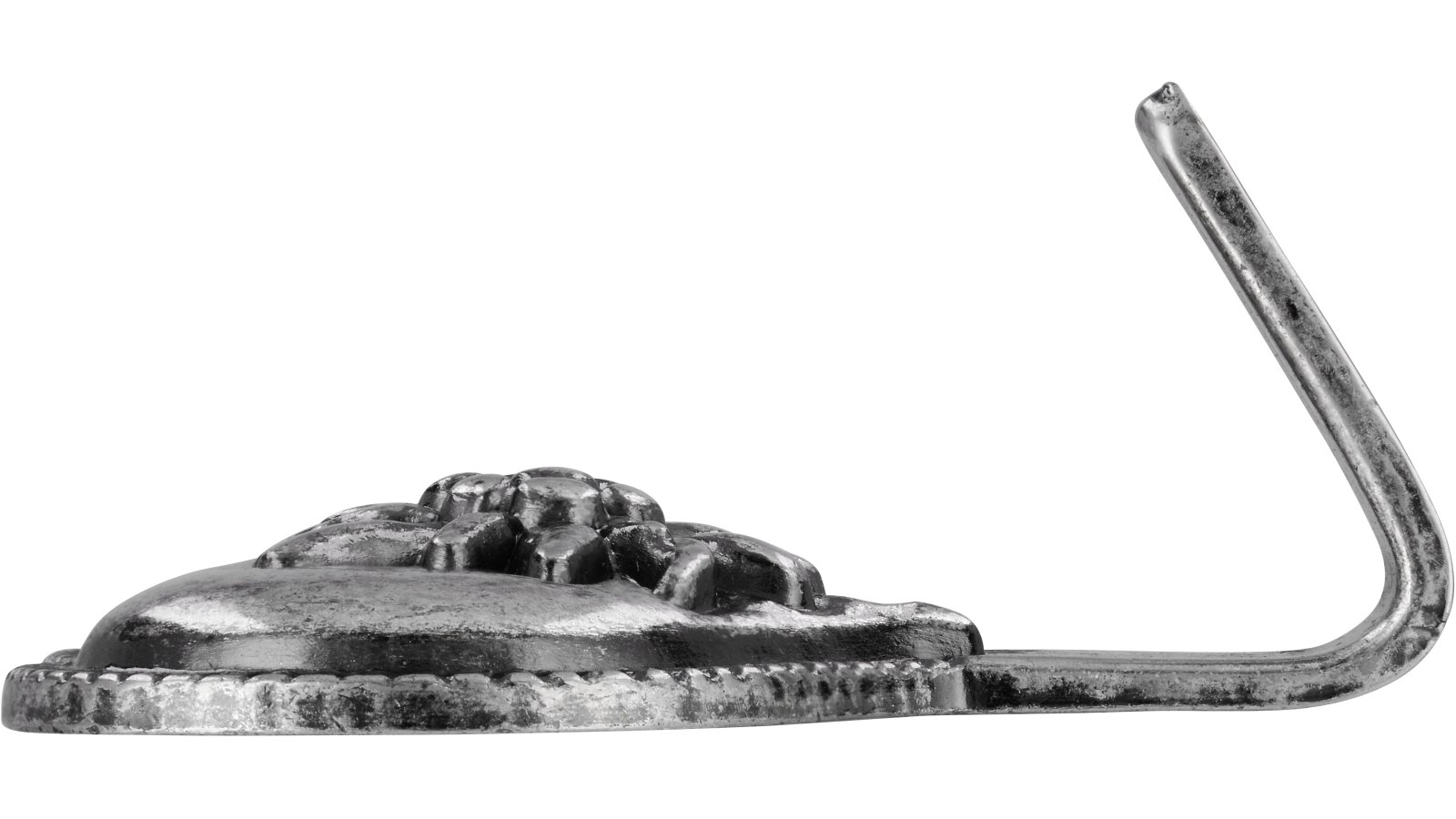 Haken Northeim Druckguss altsilberfarbig - 60 mm lang  vor weißem Hintergrund