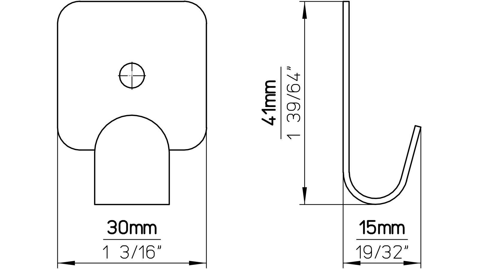 Haken Odenthal Stahl schwarz matt pulverbeschichtet - 41 mm lang  vor weißem Hintergrund