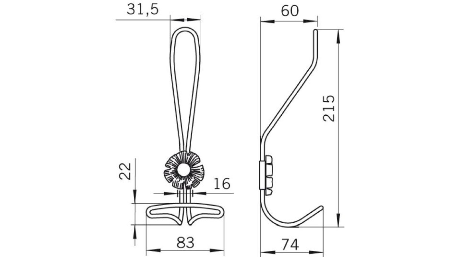 Haken Oer-Erkenschwick Stahl - Druckguss altmessingfarbig brüniert getrommelt - 215 mm lang  vor weißem Hintergrund