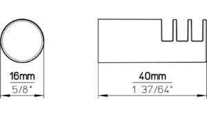 Haken Olsberg Druckguss chrom glänzend - 16 mm lang  vor weißem Hintergrund