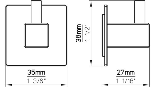 Haken Penzberg Edelstahl fein geschliffen - 27 mm lang  vor weißem Hintergrund