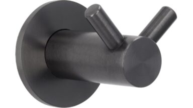 Haken Pocking Edelstahl schwarz geschliffen - 35 mm lang vor weißem Hintergrund