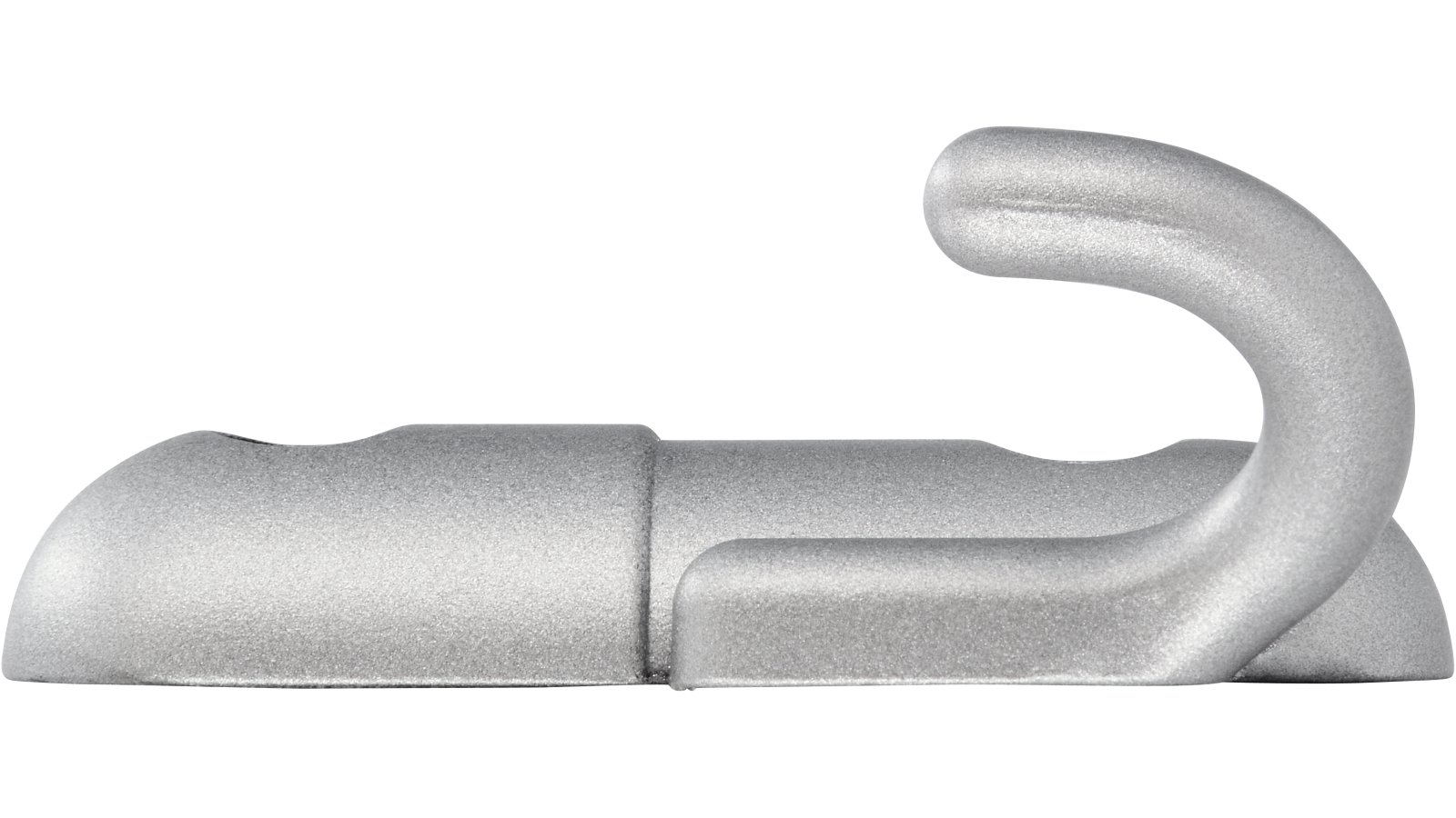 Haken Römerberg Druckguss alufarbig pulverbeschichtet - 60 mm lang  vor weißem Hintergrund