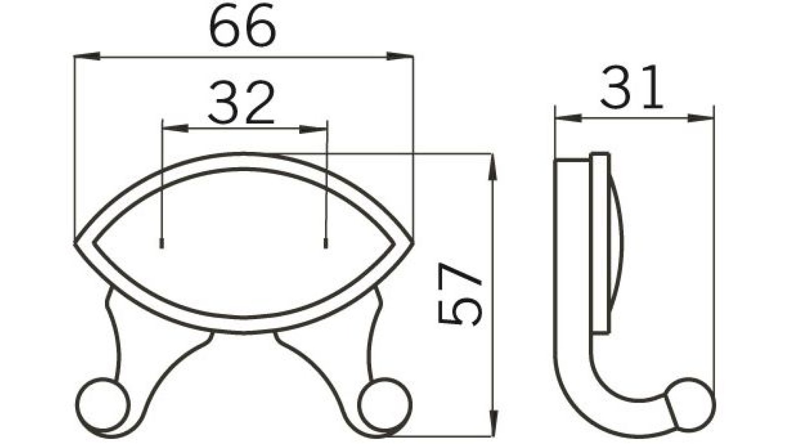 Haken Rößrath Druckguss altsilberfarbig - 56 mm lang  vor weißem Hintergrund