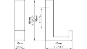Haken Salzhemmendorf Druckguss glänzend vermessingt - 61 mm lang  vor weißem Hintergrund