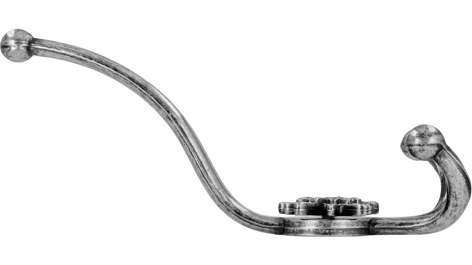 Kleiderhaken-Schmallenberg-silber-Zinkdruckguss-laenge-187-562100-stehend Haken Schmallenberg Druckguss altsilberfarbig - 187 mm lang vor weißem Hintergrund