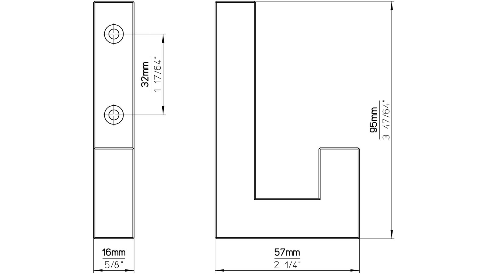 Haken Schriesheim Edelstahl fein geschliffen - 95 mm lang  vor weißem Hintergrund