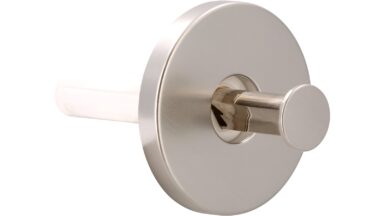 Haken Schwabmünchen Kunststoff nickel matt gebürstet - 56 mm lang vor weißem Hintergrund