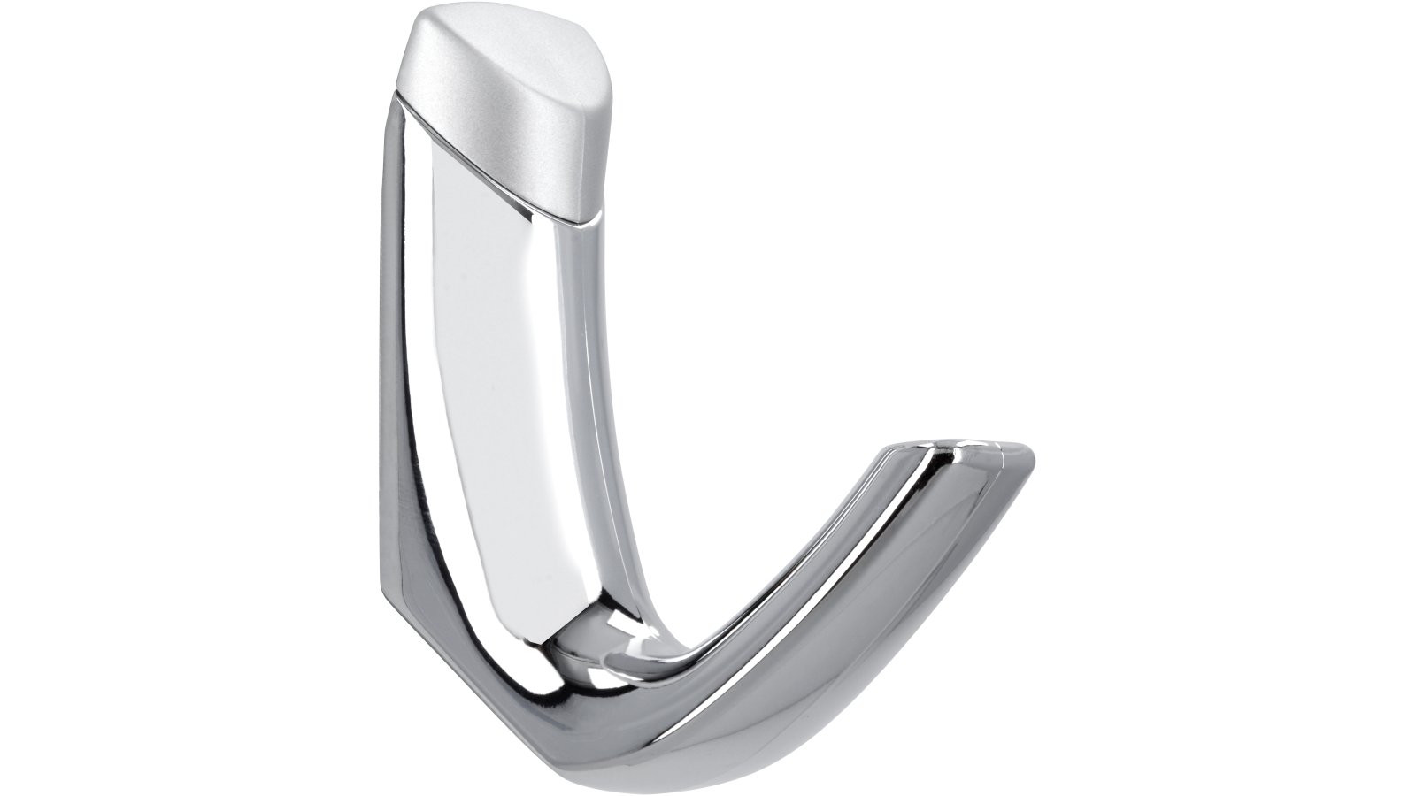 Haken Schwäbisch-Gmünd Kunststoff metallisiert weißaluminium metallisiert chrom glänzend - 106 mm lang  vor weißem Hintergrund