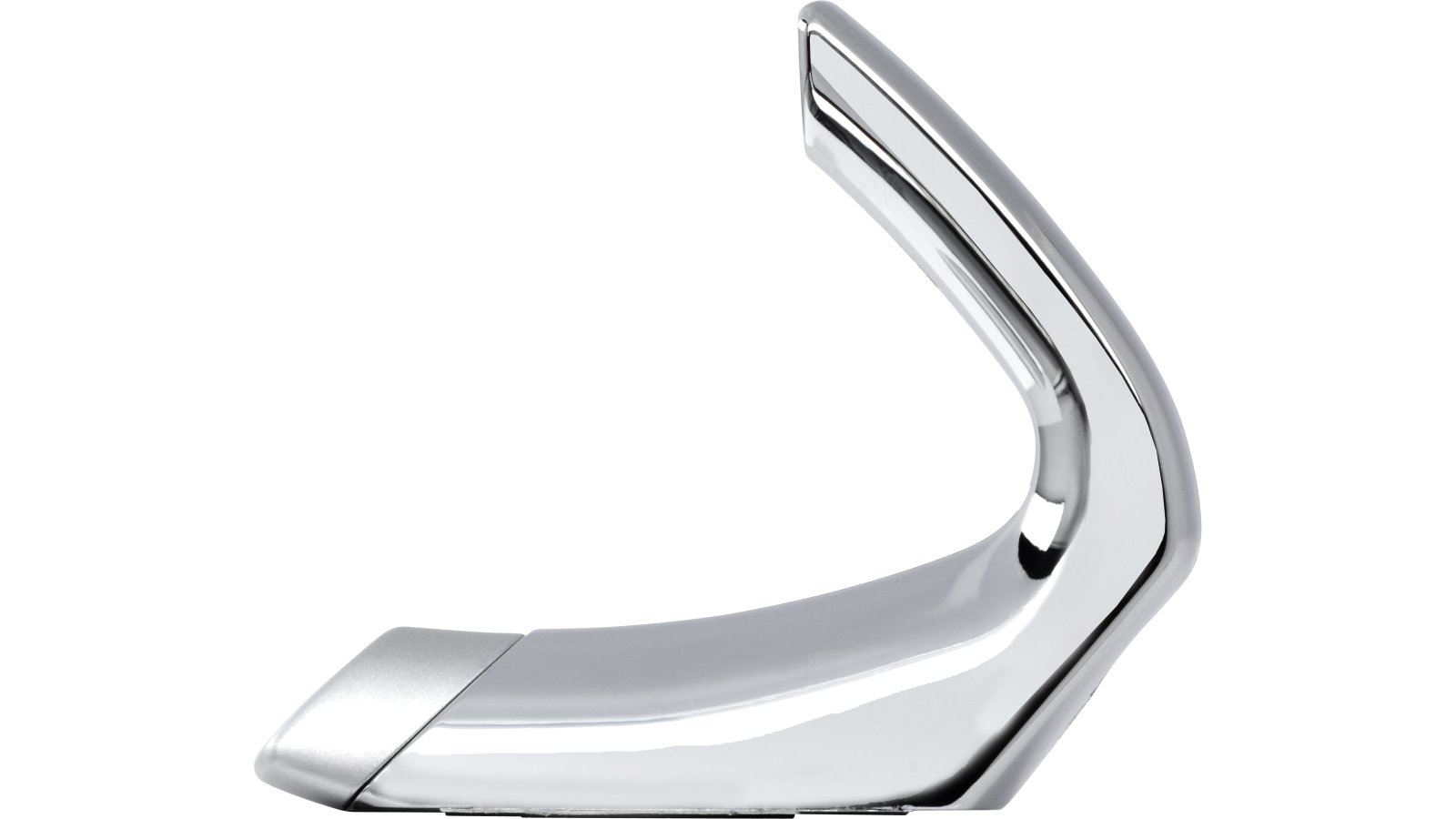 Haken Schwäbisch-Gmünd Kunststoff metallisiert weißaluminium metallisiert chrom glänzend - 106 mm lang  vor weißem Hintergrund