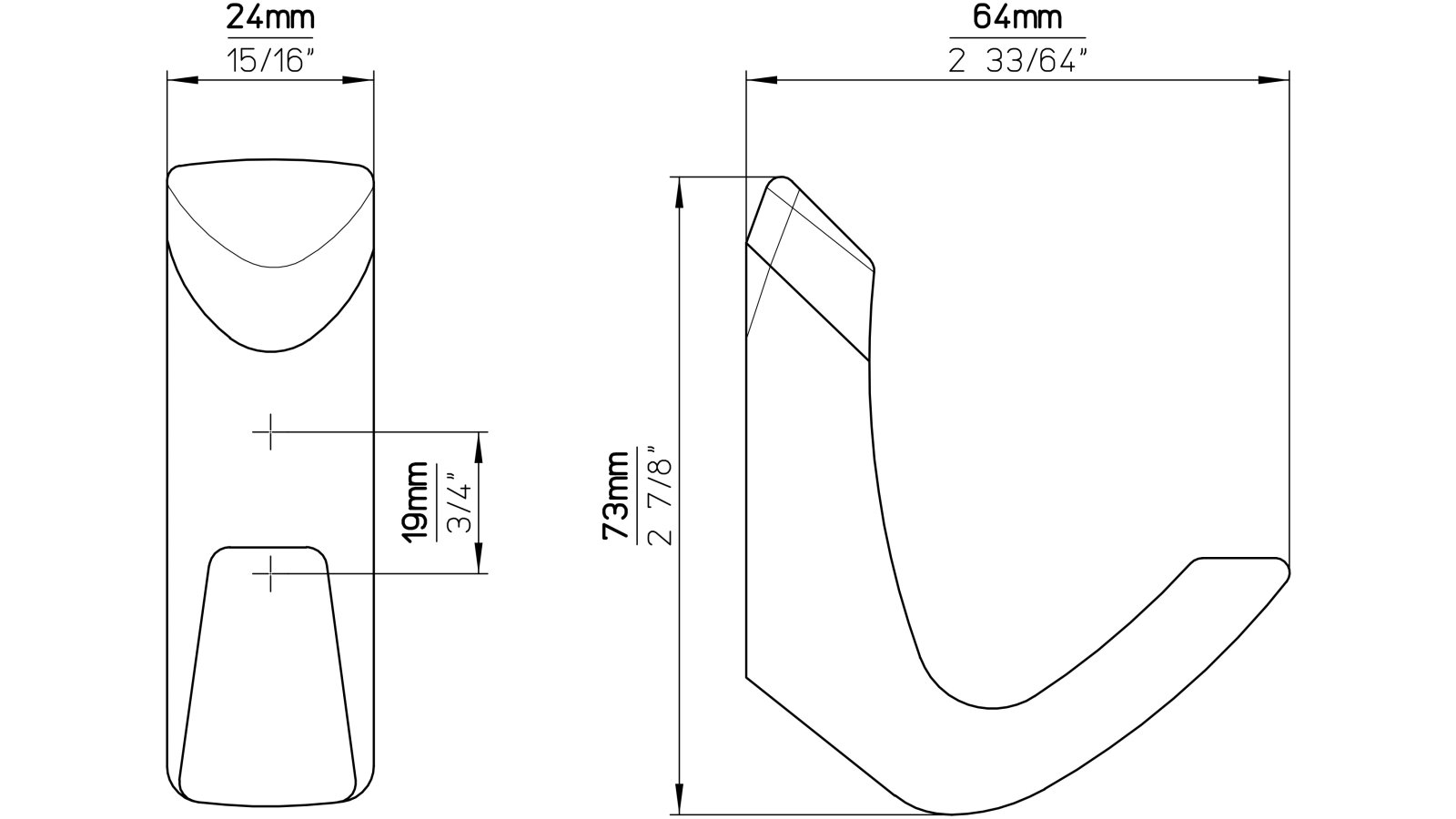 Haken Schwäbisch-Gmünd Kunststoff metallisiert weißaluminium metallisiert chrom glänzend - 106 mm lang  vor weißem Hintergrund