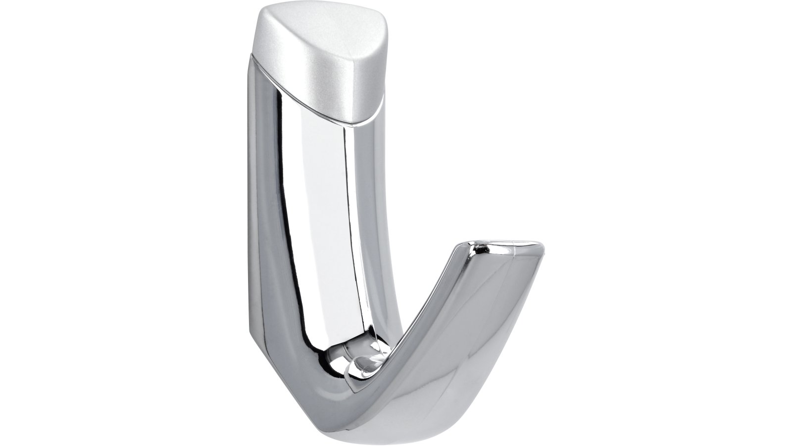 Haken Schwäbisch-Gmünd Kunststoff metallisiert weißaluminium metallisiert chrom glänzend - 106 mm lang  vor weißem Hintergrund