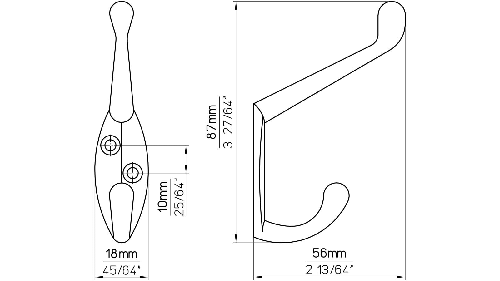Haken Schwerte Druckguss schwarz matt pulverbeschichtet - 87 mm lang  vor weißem Hintergrund