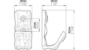 Haken Seeheim-Jugenheim Druckguss altsilberfarbig - 62 mm lang  vor weißem Hintergrund