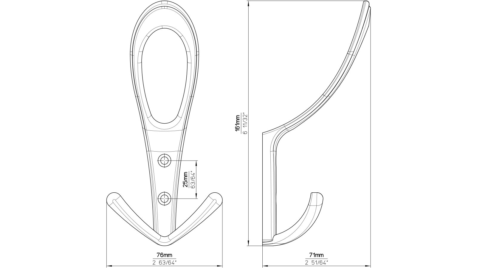 Haken Staßfurt Druckguss glänzend vermessingt - 161 mm lang  vor weißem Hintergrund