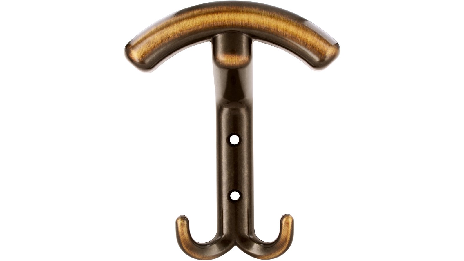 Haken Stuhr Druckguss altmessing brüniert gebürstet - 142 mm lang  vor weißem Hintergrund