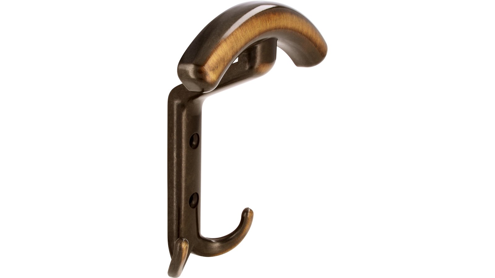 Haken Stuhr Druckguss altmessing brüniert gebürstet - 142 mm lang  vor weißem Hintergrund