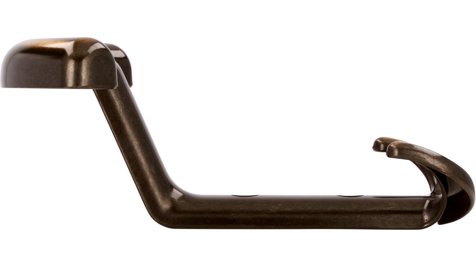 Haken Stuhr Druckguss altmessing brüniert gebürstet - 142 mm lang  vor weißem Hintergrund