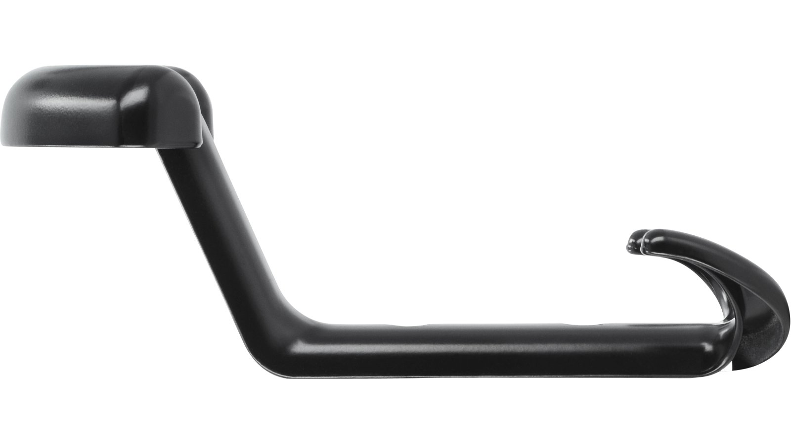 Haken Stuhr Druckguss schwarz matt pulverbeschichtet - 142 mm lang  vor weißem Hintergrund