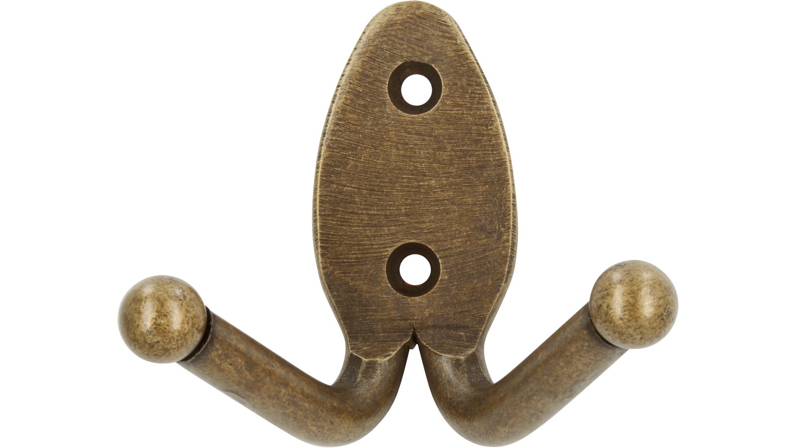 Kleiderhaken-Syke-brueniert-messing-Stahl-Messing-laenge-61-579026-front Haken Syke Stahl altmessingfarbig brüniert getrommelt - 61 mm lang vor weißem Hintergrund