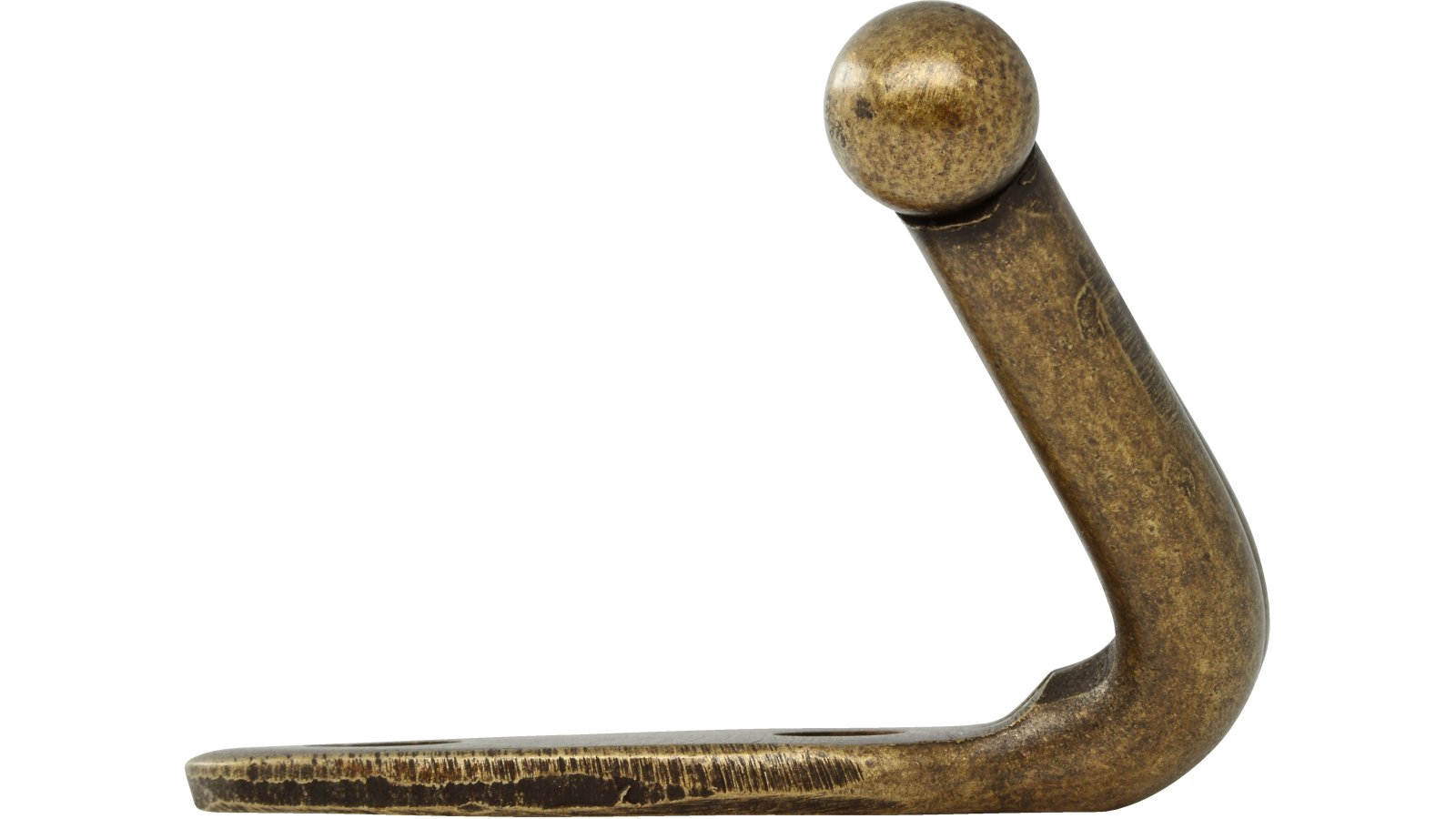 Kleiderhaken-Syke-brueniert-messing-Stahl-Messing-laenge-61-579026-stehend Haken Syke Stahl altmessingfarbig brüniert getrommelt - 61 mm lang vor weißem Hintergrund