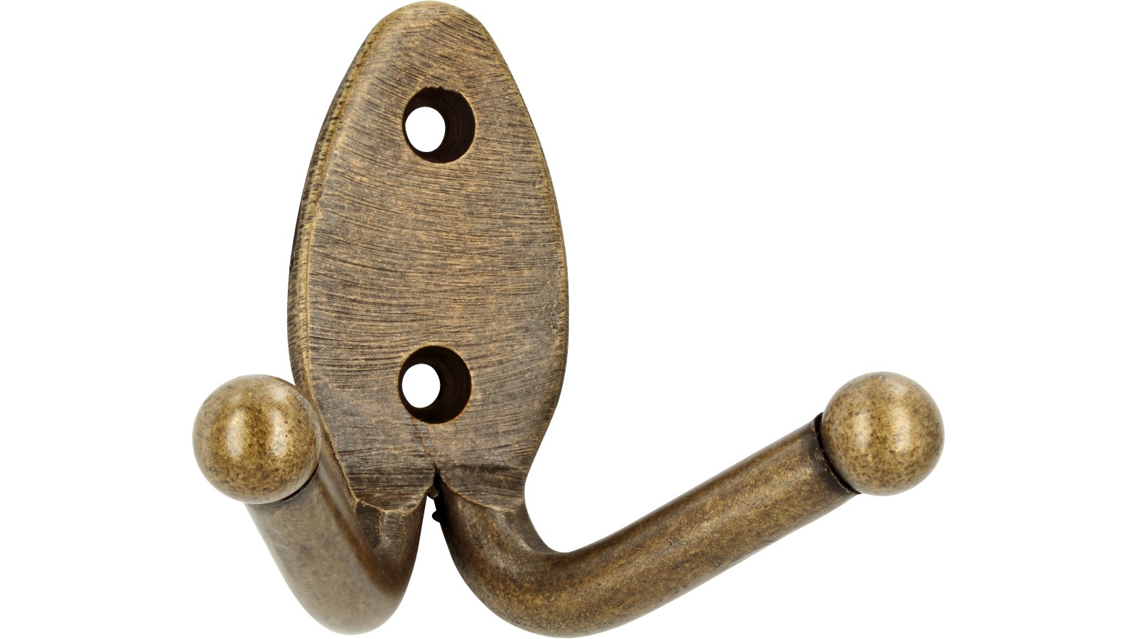 Kleiderhaken-Syke-brueniert-messing-Stahl-Messing-laenge-61-579026 Haken Syke Stahl altmessingfarbig brüniert getrommelt - 61 mm lang vor weißem Hintergrund