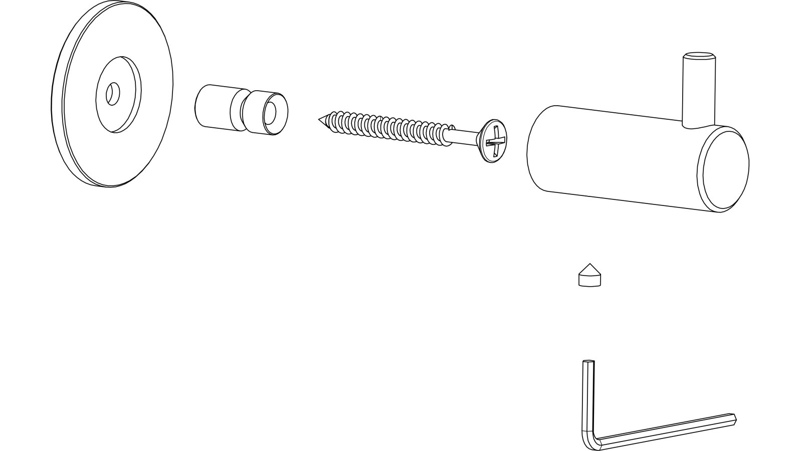 Haken Threesixty Aluminium edelstahleffekt - 30 mm lang  vor weißem Hintergrund